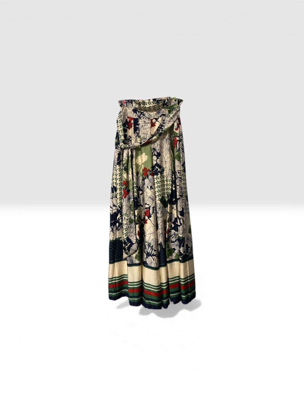 Gracia Printed Maxi Skirt in Cream, Green, Navy & Red